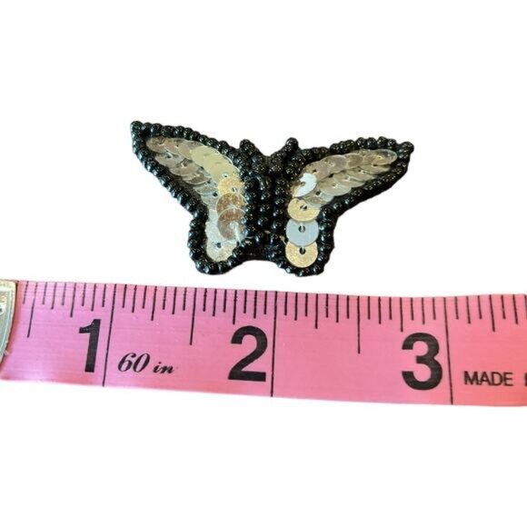Butterfly Sequin Beaded Brooch Pin - Handmade Black & Silver - Picture 5 of 5
